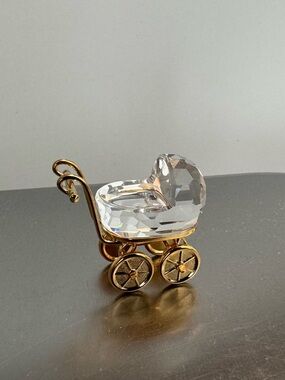 Swarovski Crystal Memories Baby Carriage Pram 18K Gold Plated  Retired